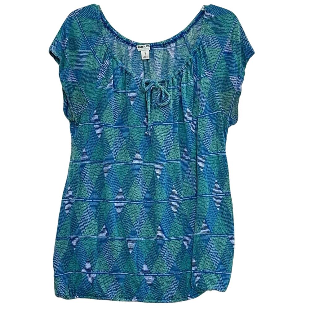 Old Navy Lightweight Tropical Geometric Shortsleeve Top Bubble Hem S /M Shirt